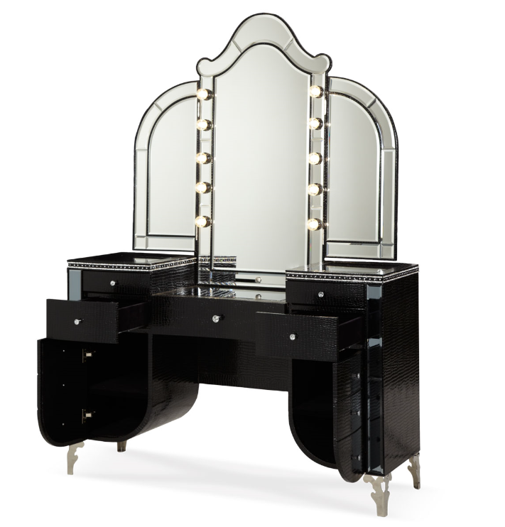 Black Iguana Hollywood Swank Upholstered Vanity & Mirror