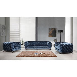 Divani Casa Delilah Modern Blue Fabric Sofa Set