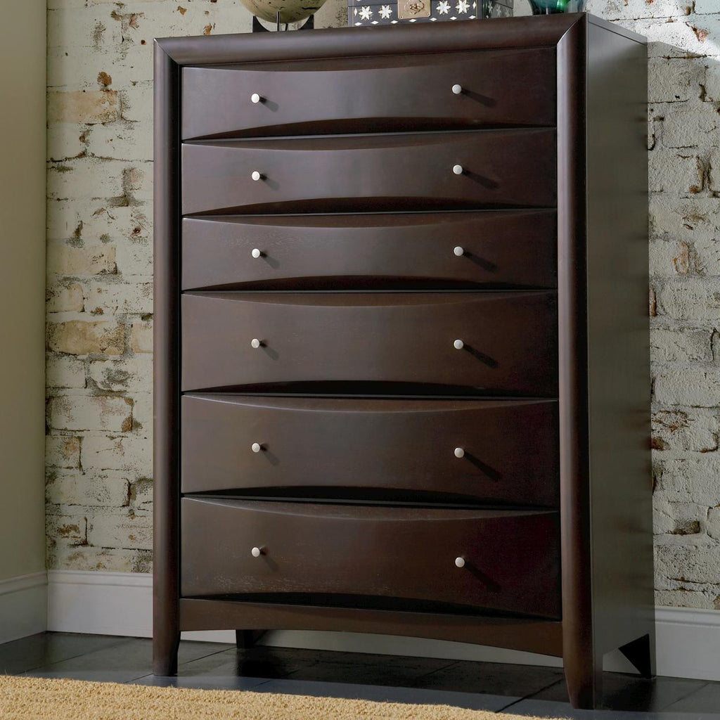 Cappuccino Finish Contemporary 6 Drawer Chest