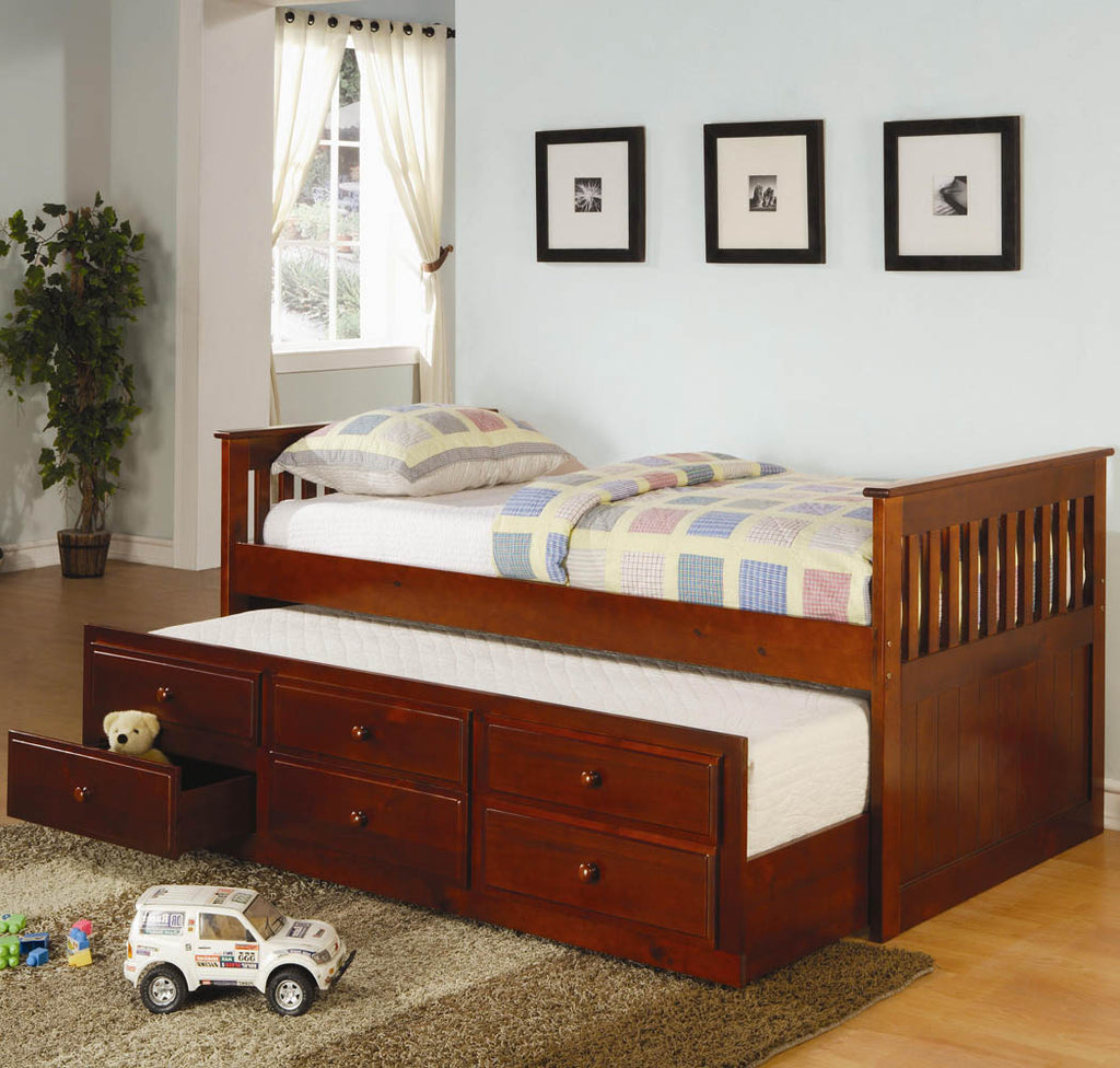 Solid Wood Captain's Bed with Trundle and Storage Drawers
