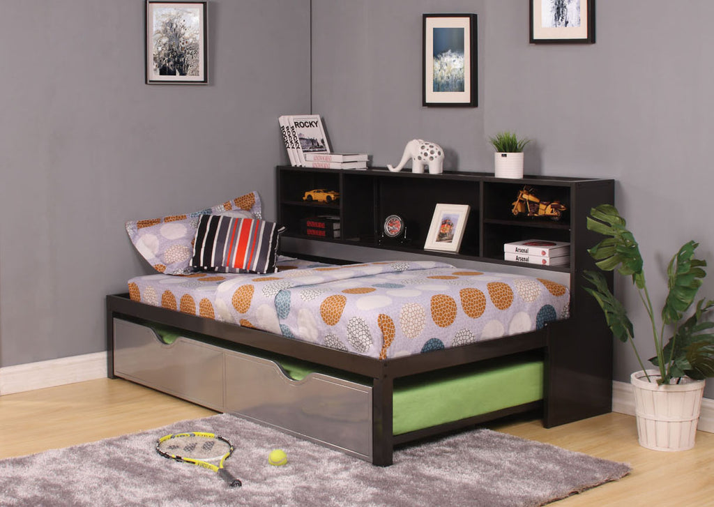 Silver and Black Finish Twin Bed with Trundle