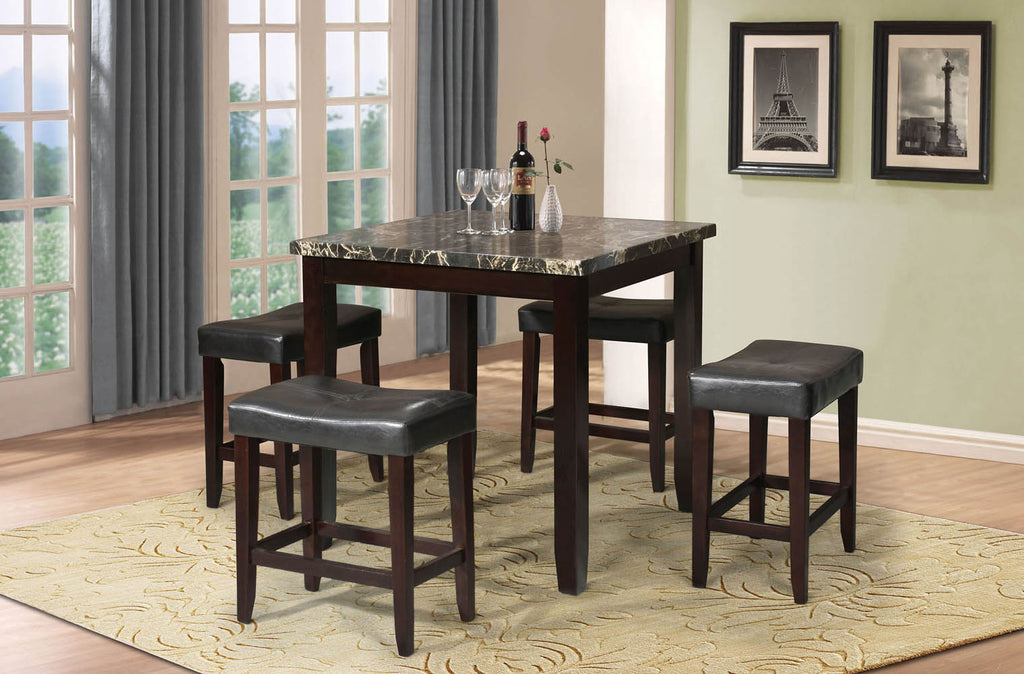 5 Piece Faux Marble Top Counter Height Table Set