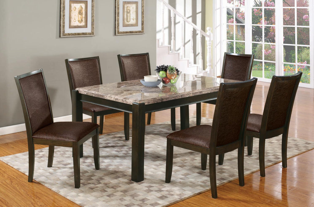7 Piece Gray Marble Top Dining Set