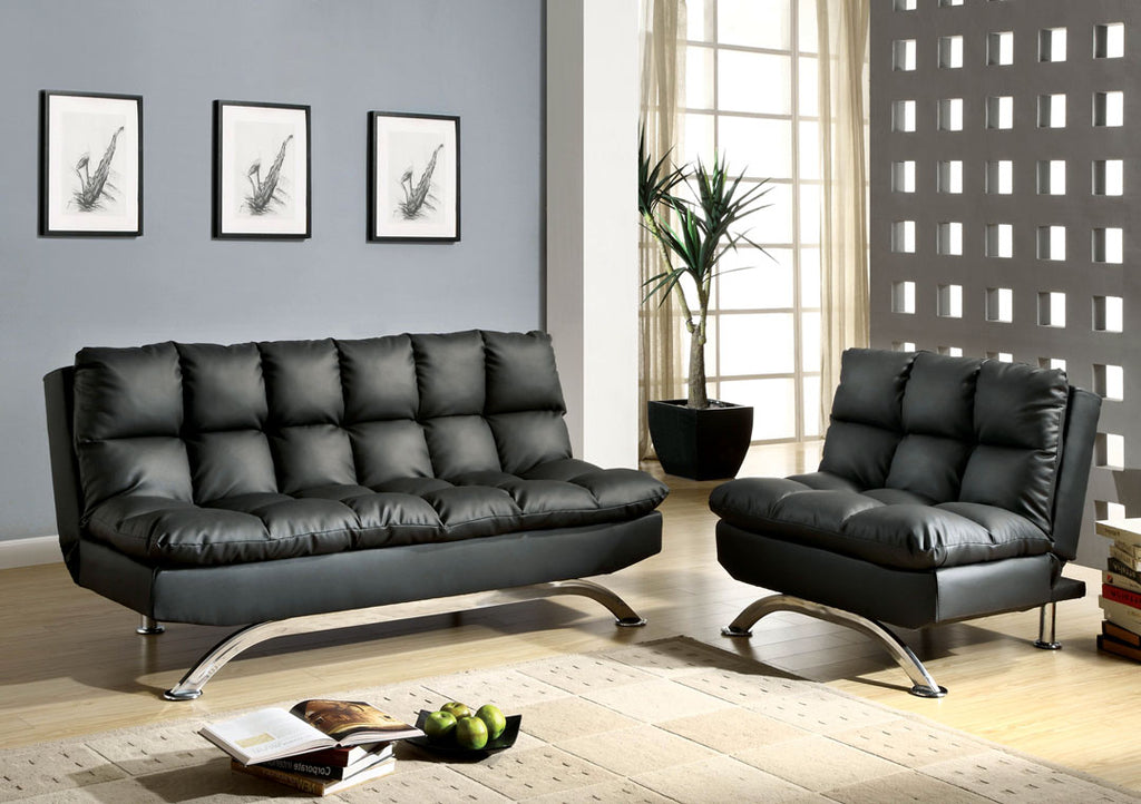 Black Leatherette Contemporary Sofa Bed