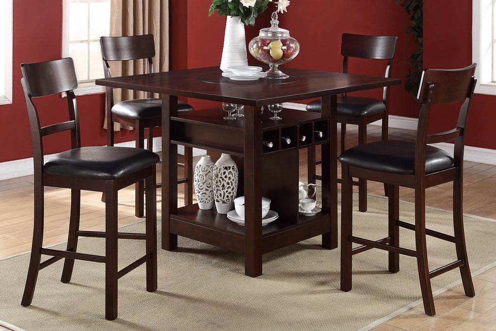 5 Piece Wooden Counter Height Table with Wine Compartment