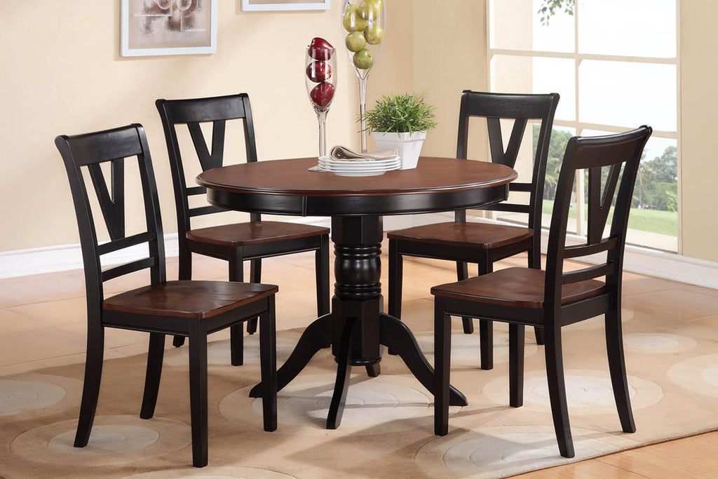 5 Piece Round Solid Wood Table Set- color option