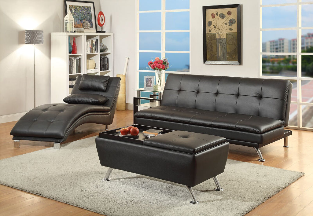Black Faux Leather Adjustable Sofa