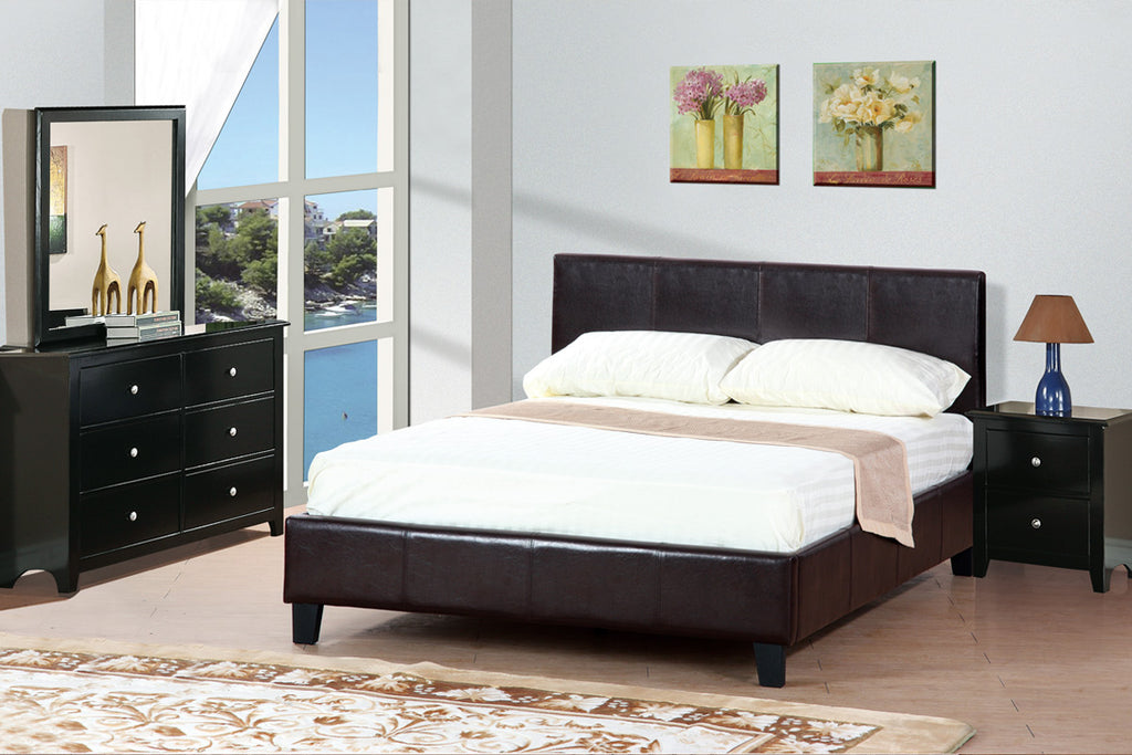 Queen Brown or Grey Platform Bed with Mattress
