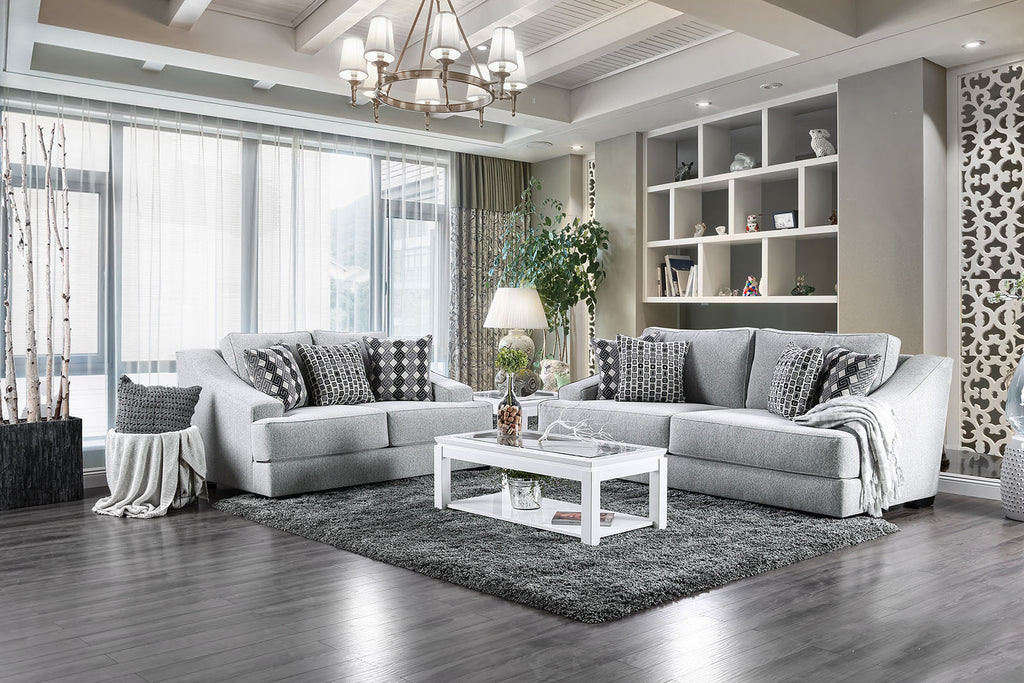 2 Pcs Sofa Set Gray Chenille Fabric
