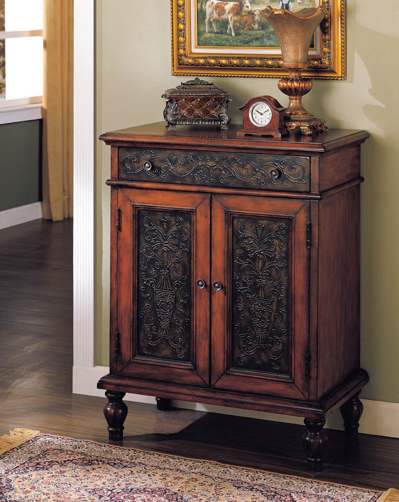 Antique Black Cherry Oak Finish Console Table