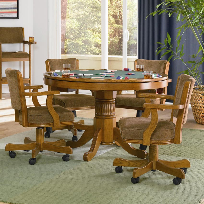 5 Pcs Amber Finish Mitchell 3-in-1 Game Table Set