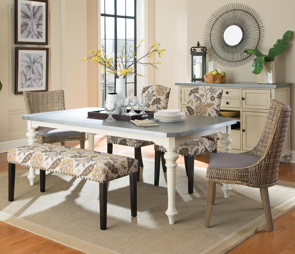 Matisse 6 Pcs Dining Set with Upholstered Bench and Woven Chairs