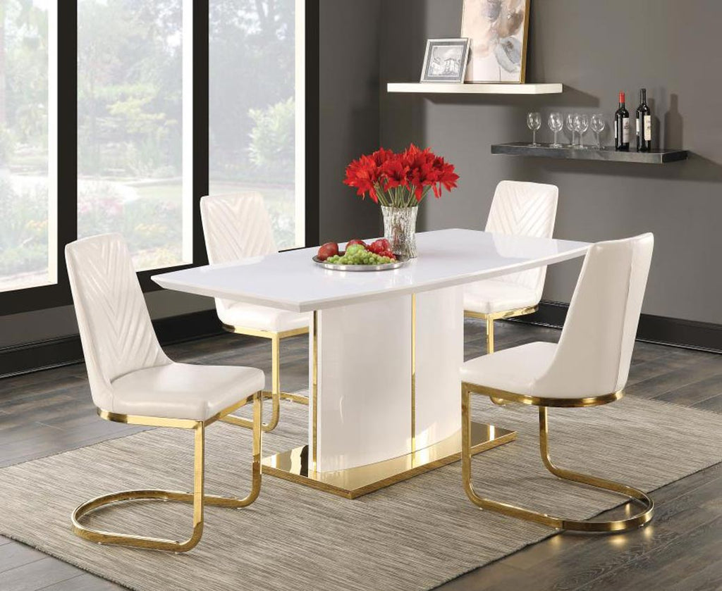 Cornelia High Gloss White Dining Table Set