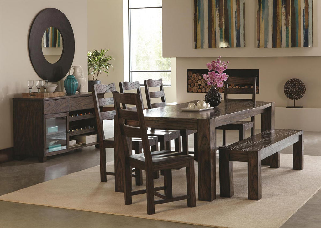 7 Pcs Calabasas Contemporary Table Set with Wavy Wood Grain