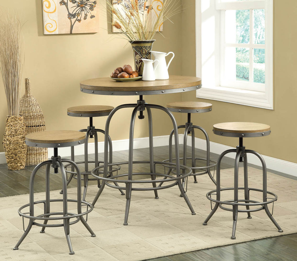 5 Piece Distressed Wood Table Top on Antique Black Frame Table Set