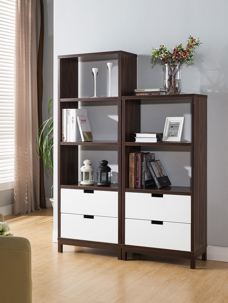 49" H or 63" H Dark Walnut & Glossy White Book Shelf
