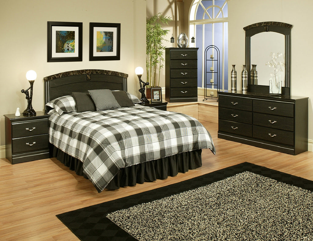 Black and Marble Finish Queen Panel Headboard