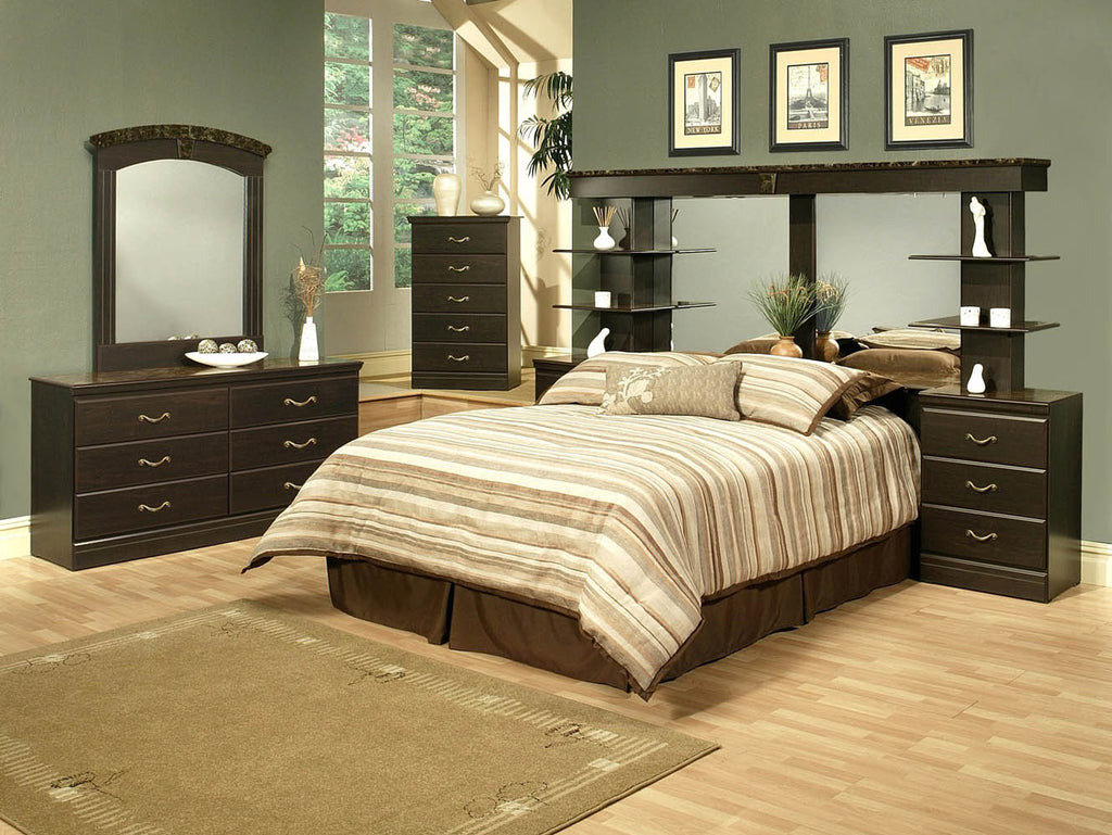 Espresso Finish Queen Wall Unit Bedroom Set