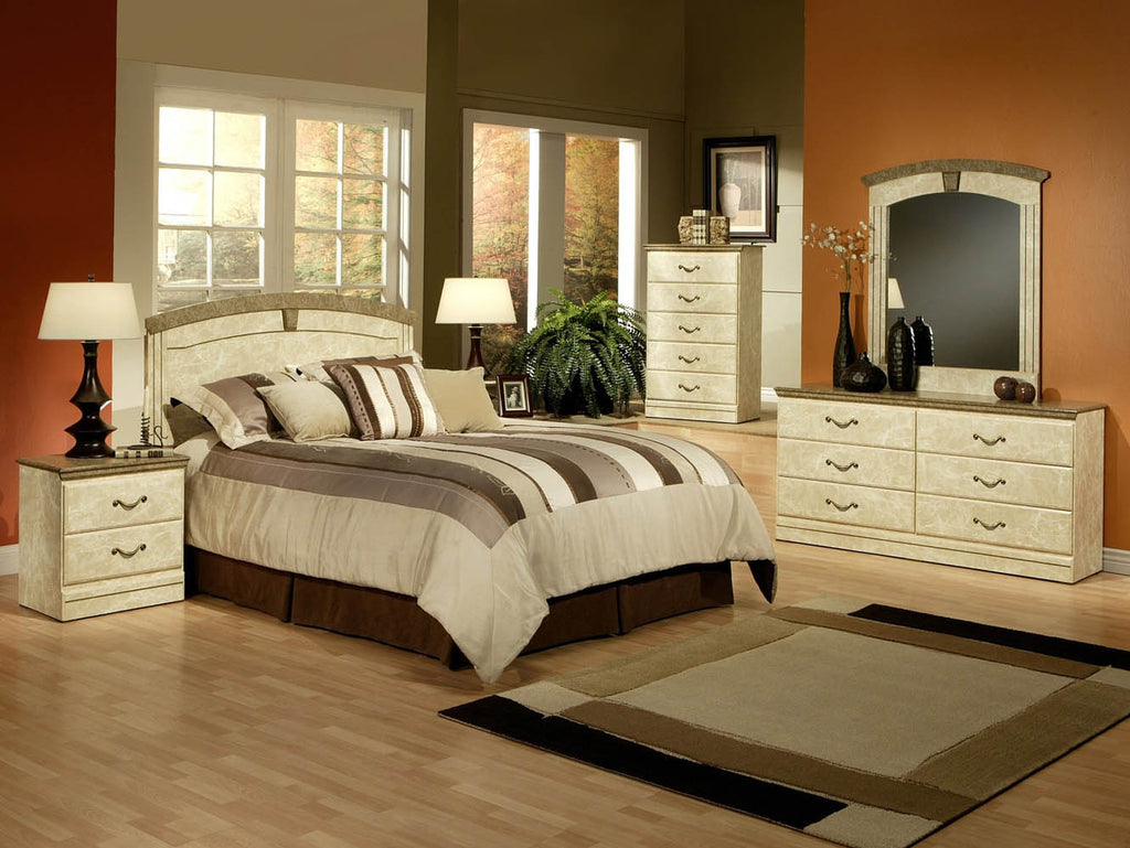 5 Piece Green Marble Queen Panel Bed Set