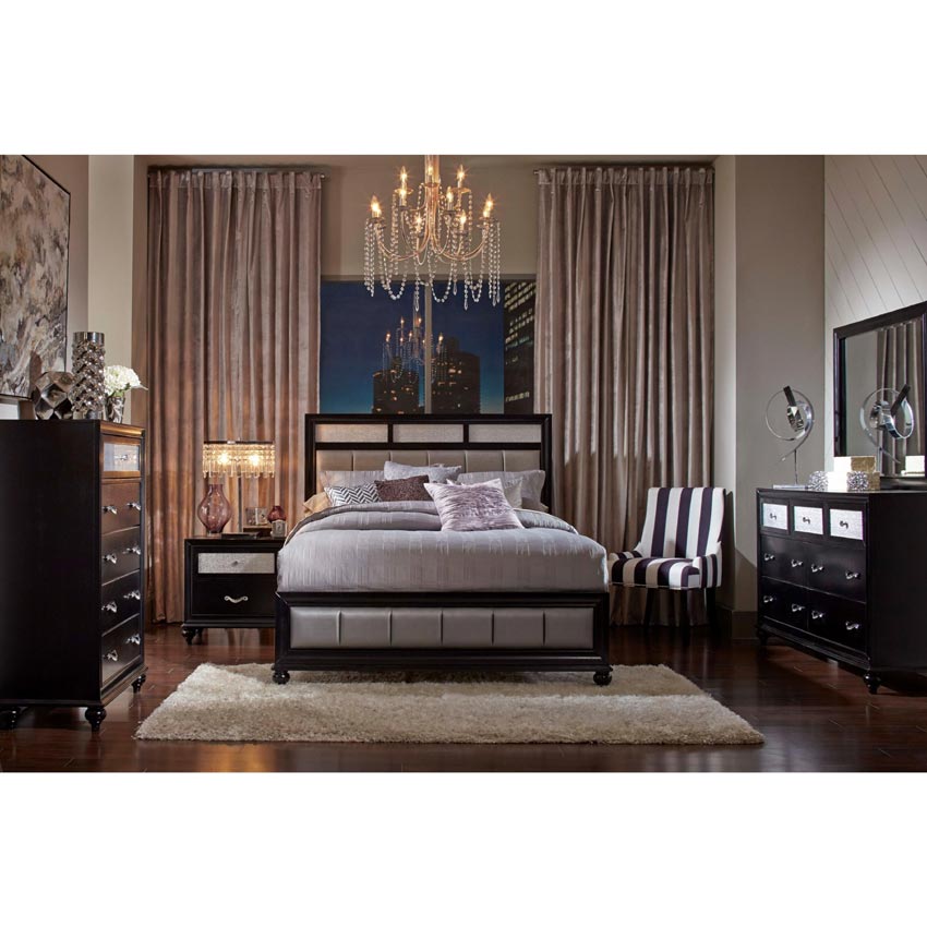 Barzini Bed with Metallic Leatherette Upholstery
