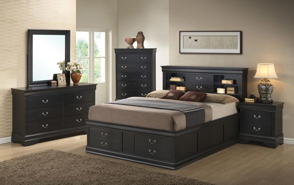 Queen Black Finish Storage Bed