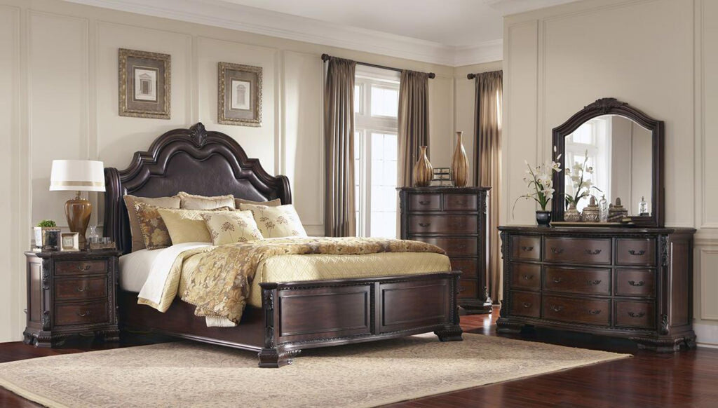 Queen Burnish Traditional Cappuccino Bed Frame