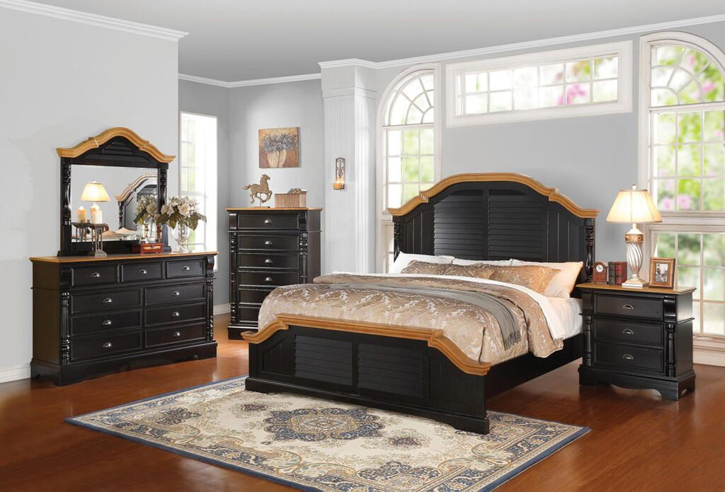 Queen Black and Honey Oak Bed Frame