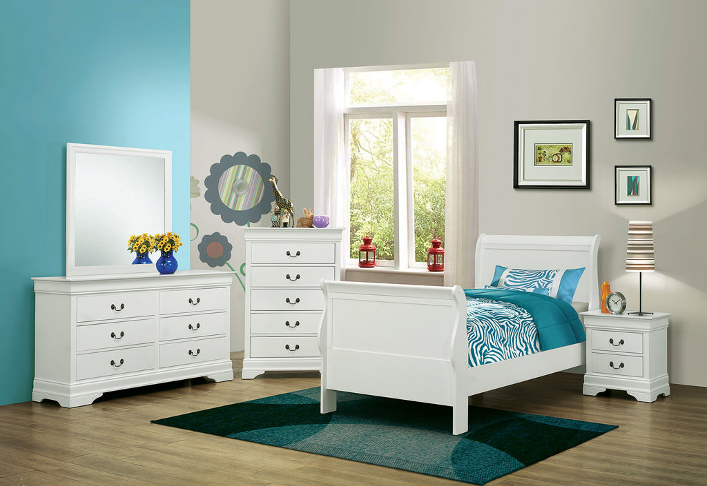 Louis Philippe White Finish Sleigh Style Bed- Twin or Full