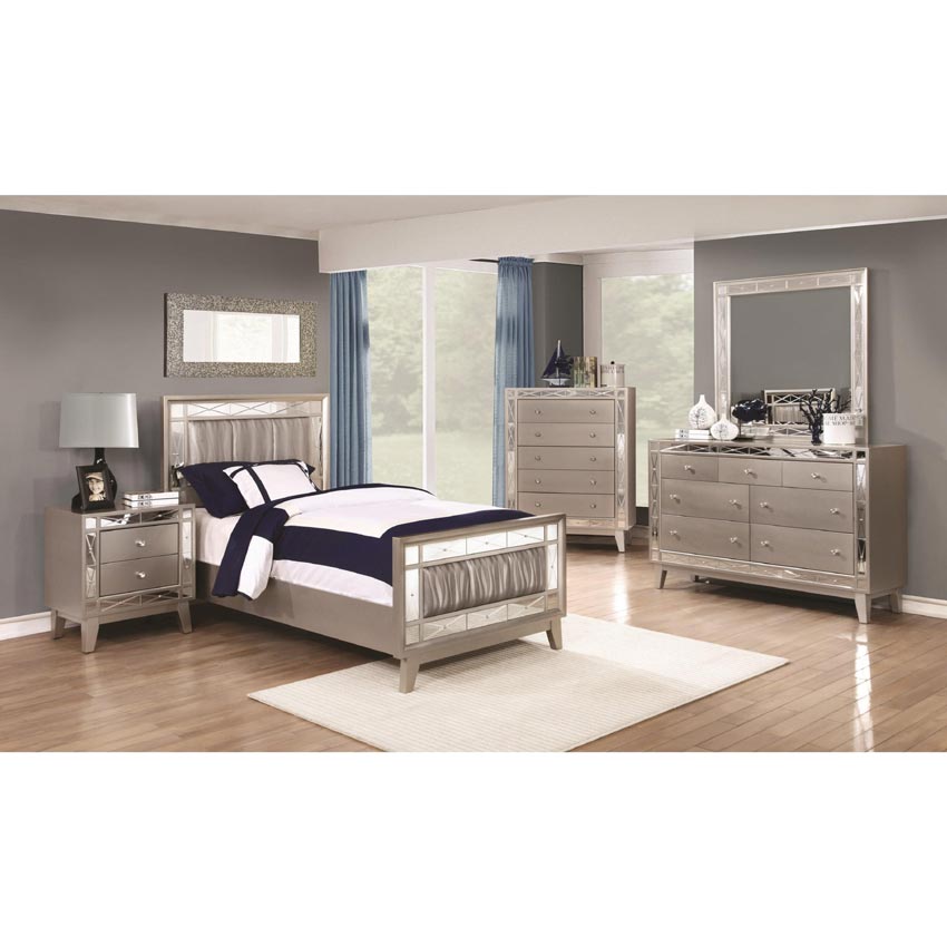 Leighton Bed with Metallic Leatherette Upholstered Headboard