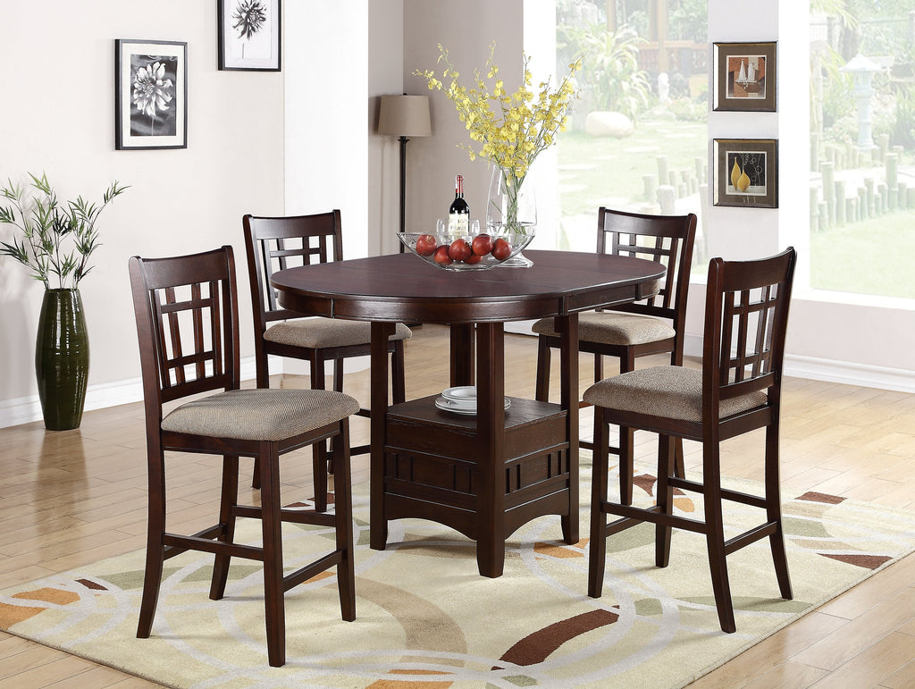 5 Pcs Circle Wooden Counter Height Dining Set