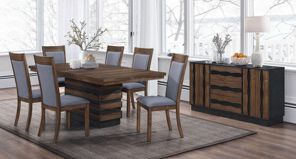 OCTAVIA COFFEE WALNUT 7 PC RECTANGULAR EXTENSION DINING TABLE SET