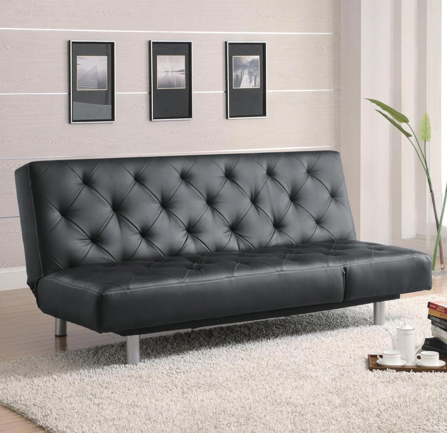 Tufted Black Vinyl Sofa Bed