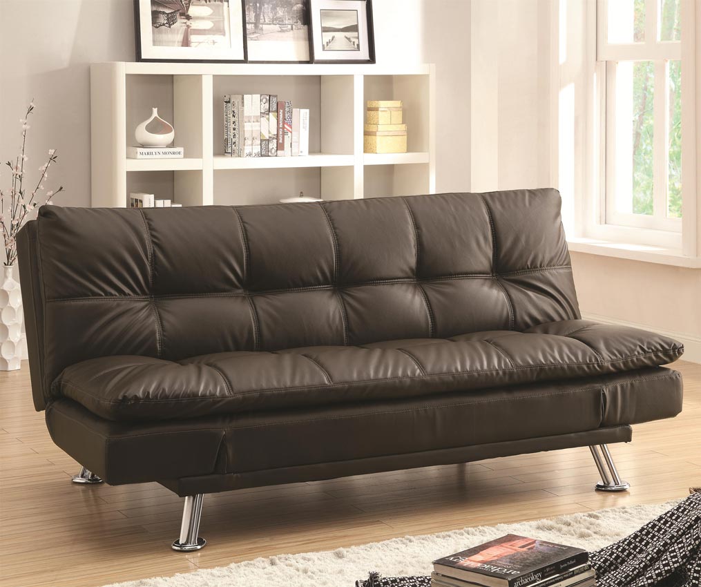 Contemporary Brown Leatherette Futon