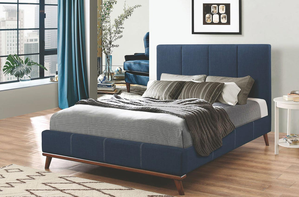 Charity Dark Blue Upholstered Platform Bed