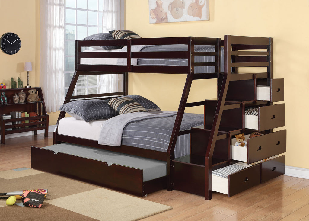 Twin/Full Bunk Bed with Storage Ladder and Trundle
