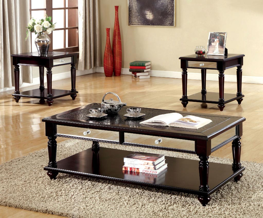 3 Pcs Espresso Wooden Coffee Table Set