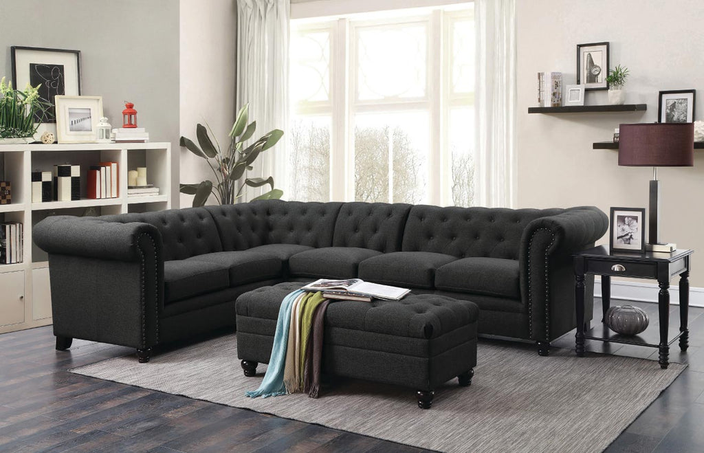 Roy Button-Tufted Sectional Sofa with Armless Chair- color option