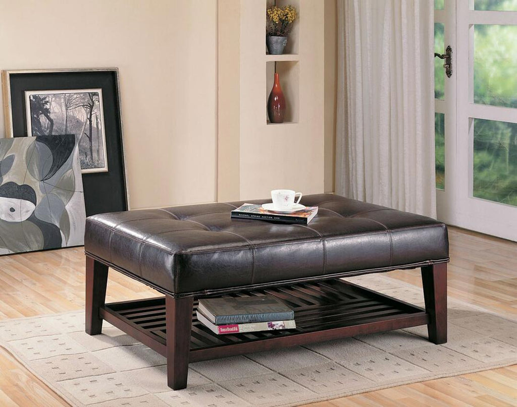 Brown Leatherette Ottoman