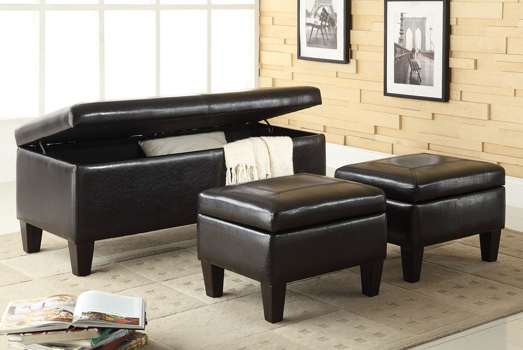 3 Piece Faux Leather Storage Bench Set