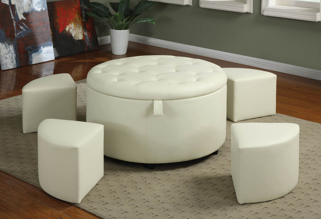 5 Piece White Faux Leather Ottoman Set