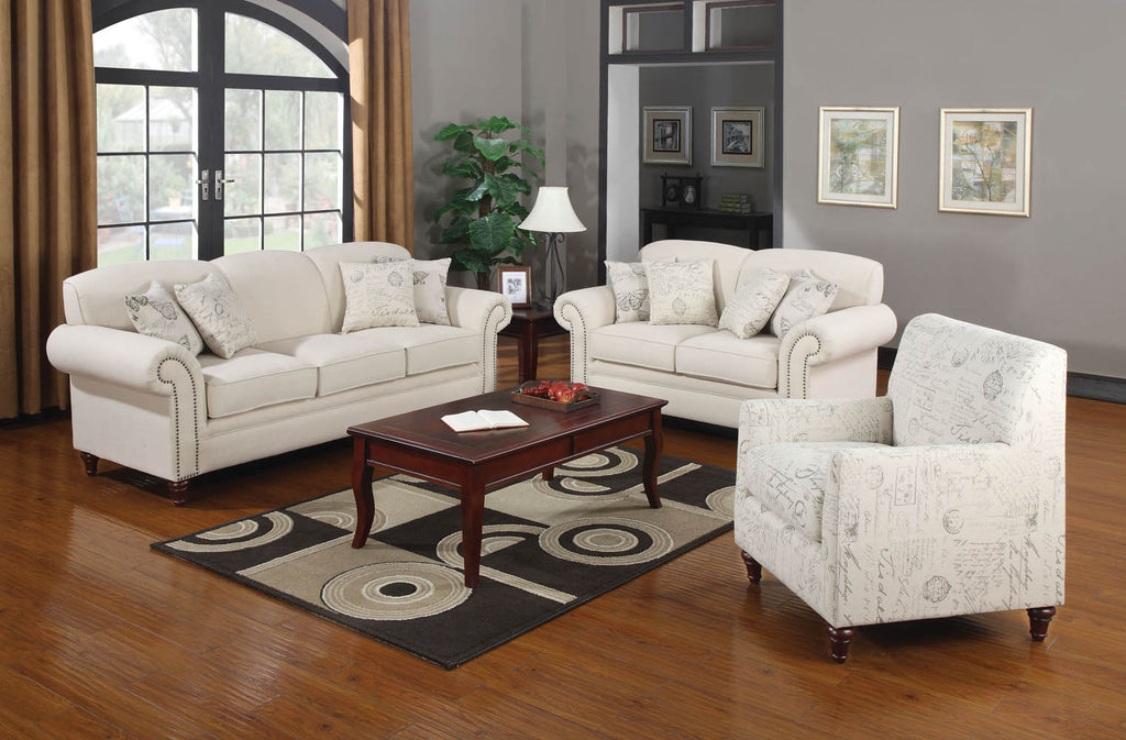 3 Piece Oatmeal Linen Fabric Sofa Set