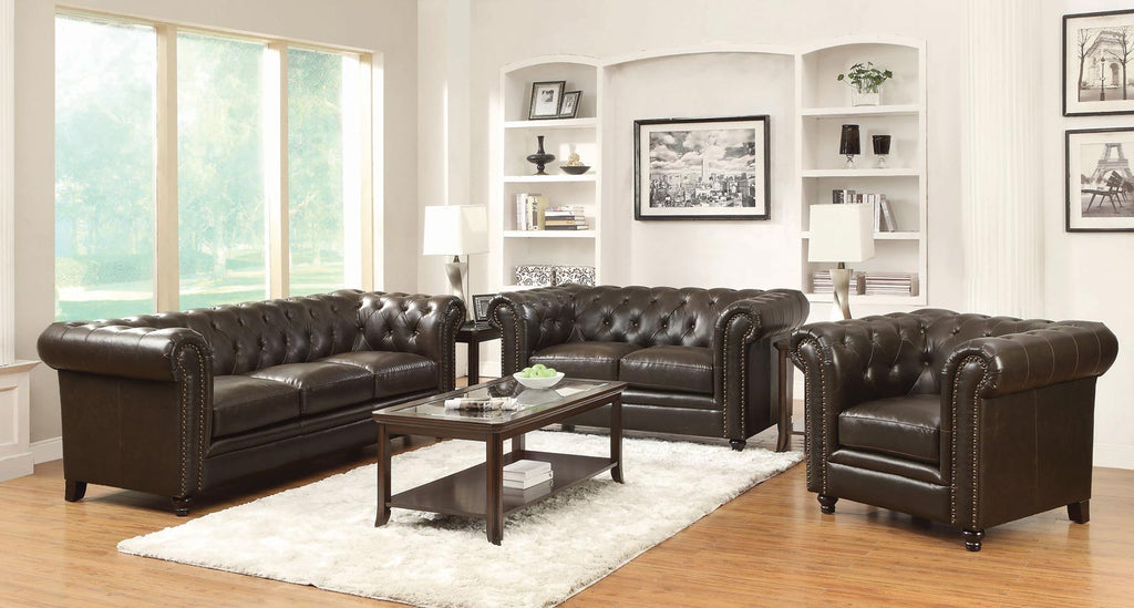 Roy Traditional Button-Tufted Sofa with Rolled Back and Arms