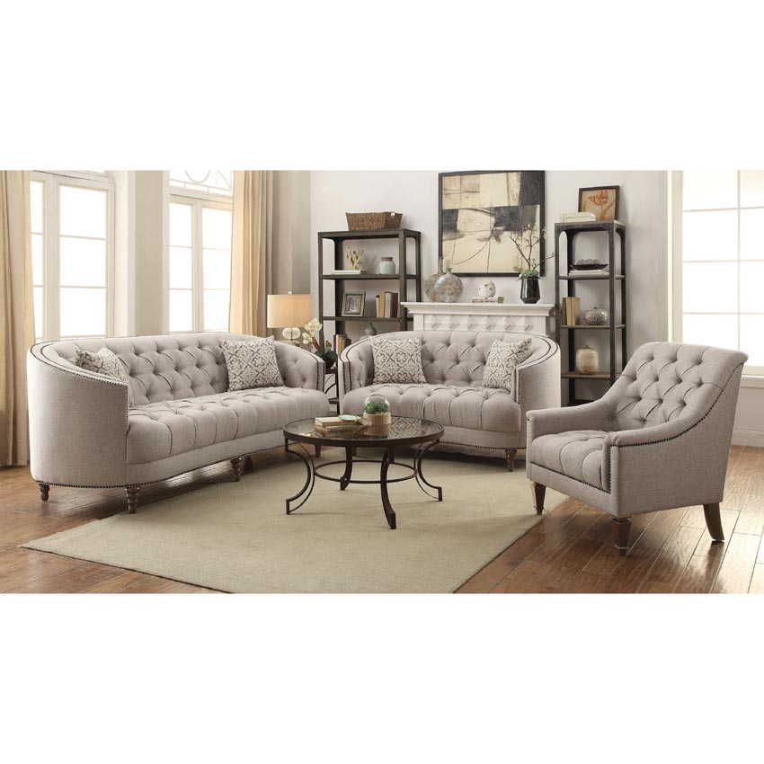 Avonlea C-Shaped Sofa with Button Tufting and Nailhead Trim