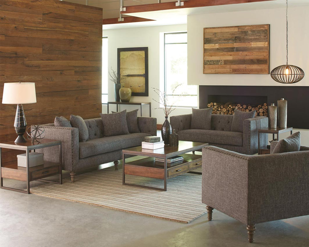 2 Pcs Ellery Sofa with Traditional Industrial Style Sofa Set