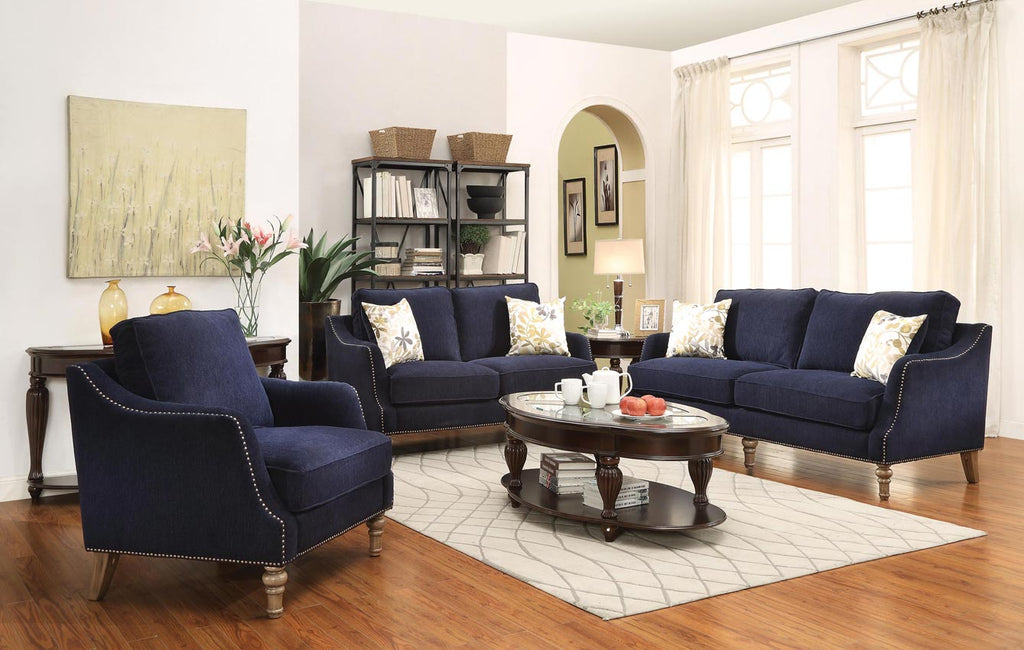 2 Pcs Rich Ink Blue Pattern Chenille Sofa Set