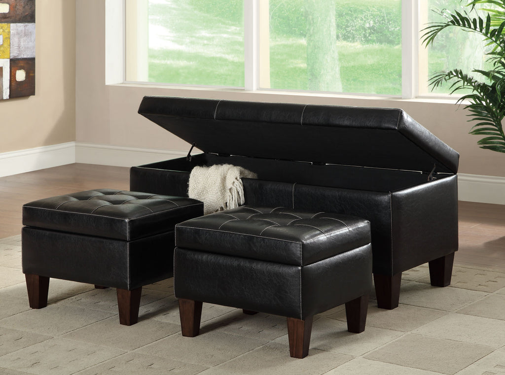 3 Piece Faux Leather Storage Bench Set