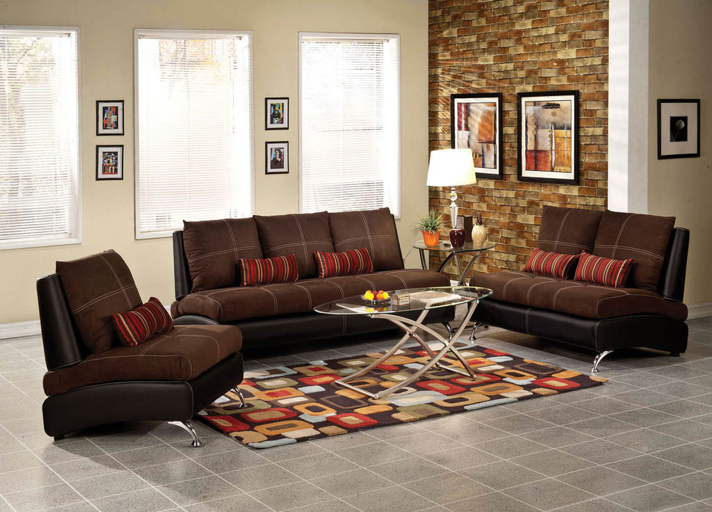 2 Piece Brown Suede Sofa Set
