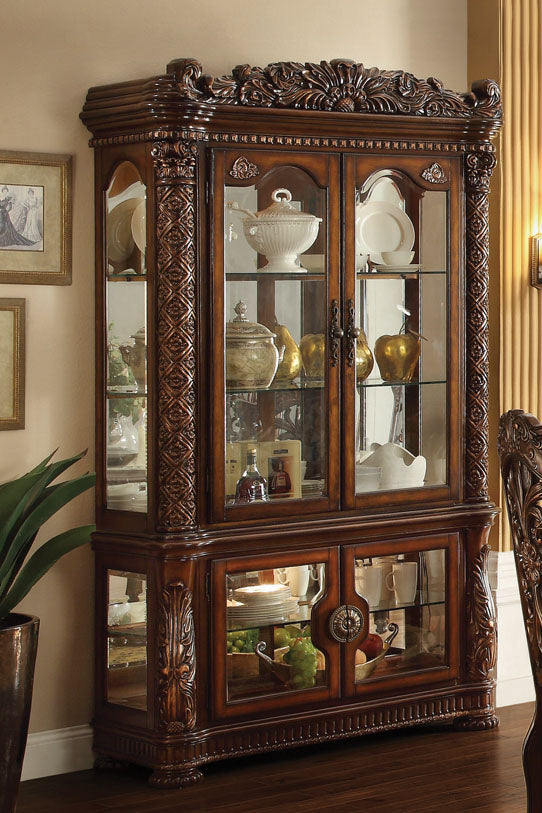 Elegant Cherry Finish Curio Cabinet