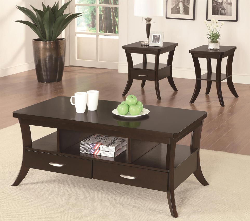 Coffee Table with Flared Legs and 2 Drawers
