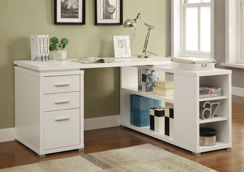 L - Shaped White Finish Desk